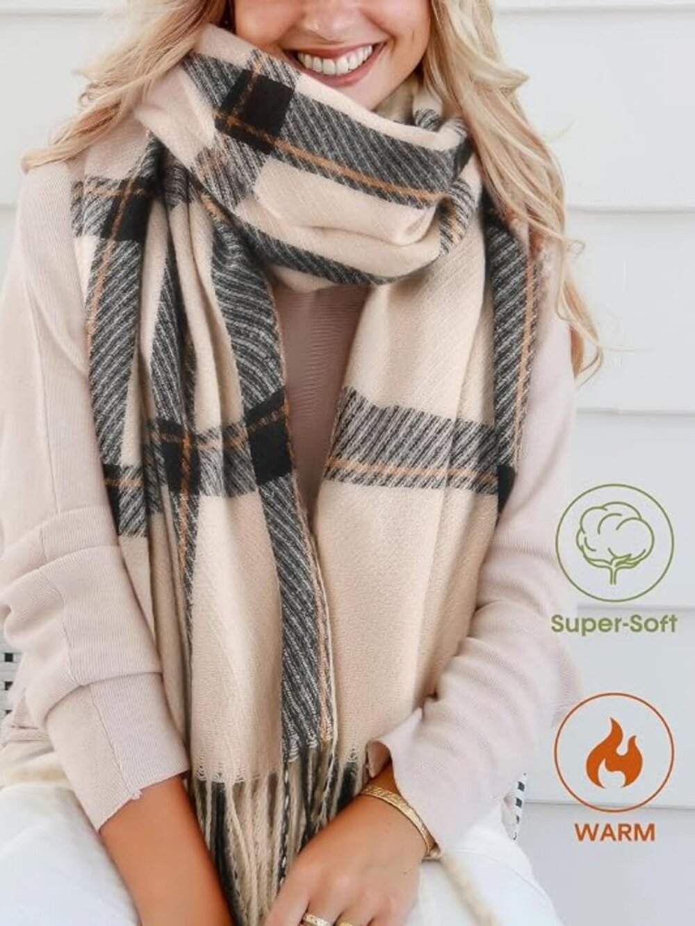 FURTALK Winter Scarf for Women Oversized Plaid Tassel Shawl Wrap